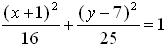 ((x+1)^2)/16 + ((y-7)^2)/25 = 1